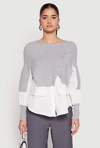 Womens Daisy Asymmetrical Knit Layered Look Top,