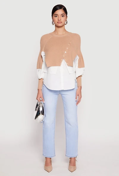 Womens Daisy Asymmetrical Knit Layered Look Top, Multi, Size S