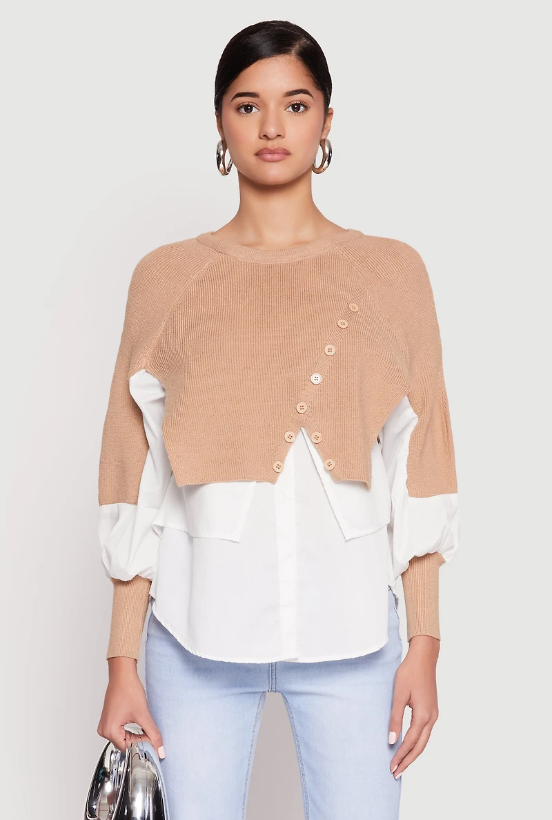 Womens Daisy Asymmetrical Knit Layered Look Top, Multi, Size S