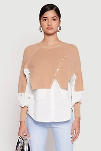 Womens Daisy Asymmetrical Knit Layered Look Top, Multi, Size S