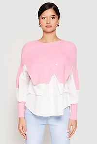 Womens Daisy Asymmetrical Knit Layered Look Top, Pink, Size S