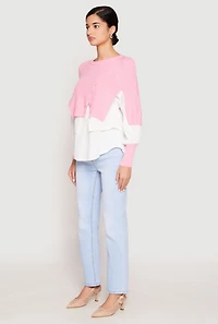 Womens Daisy Asymmetrical Knit Layered Look Top, Pink, Size S