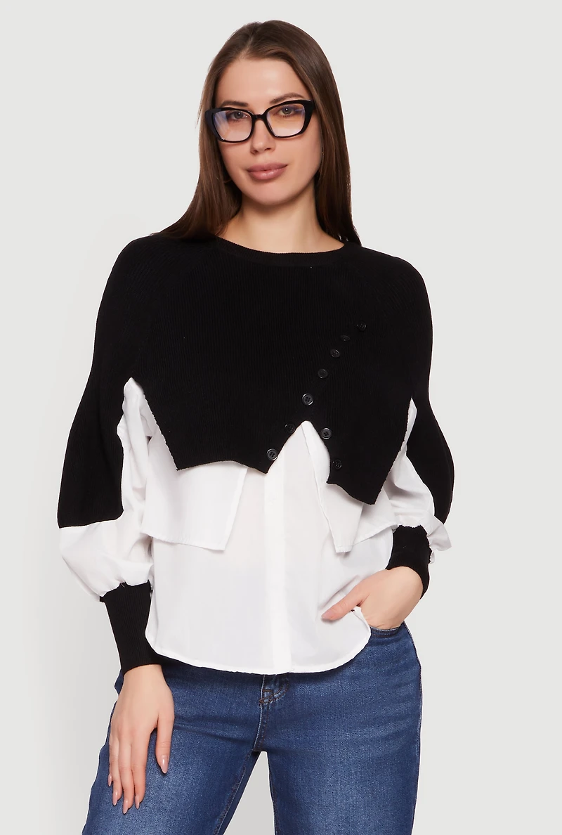Asymmetrical Knit Layered Look Top