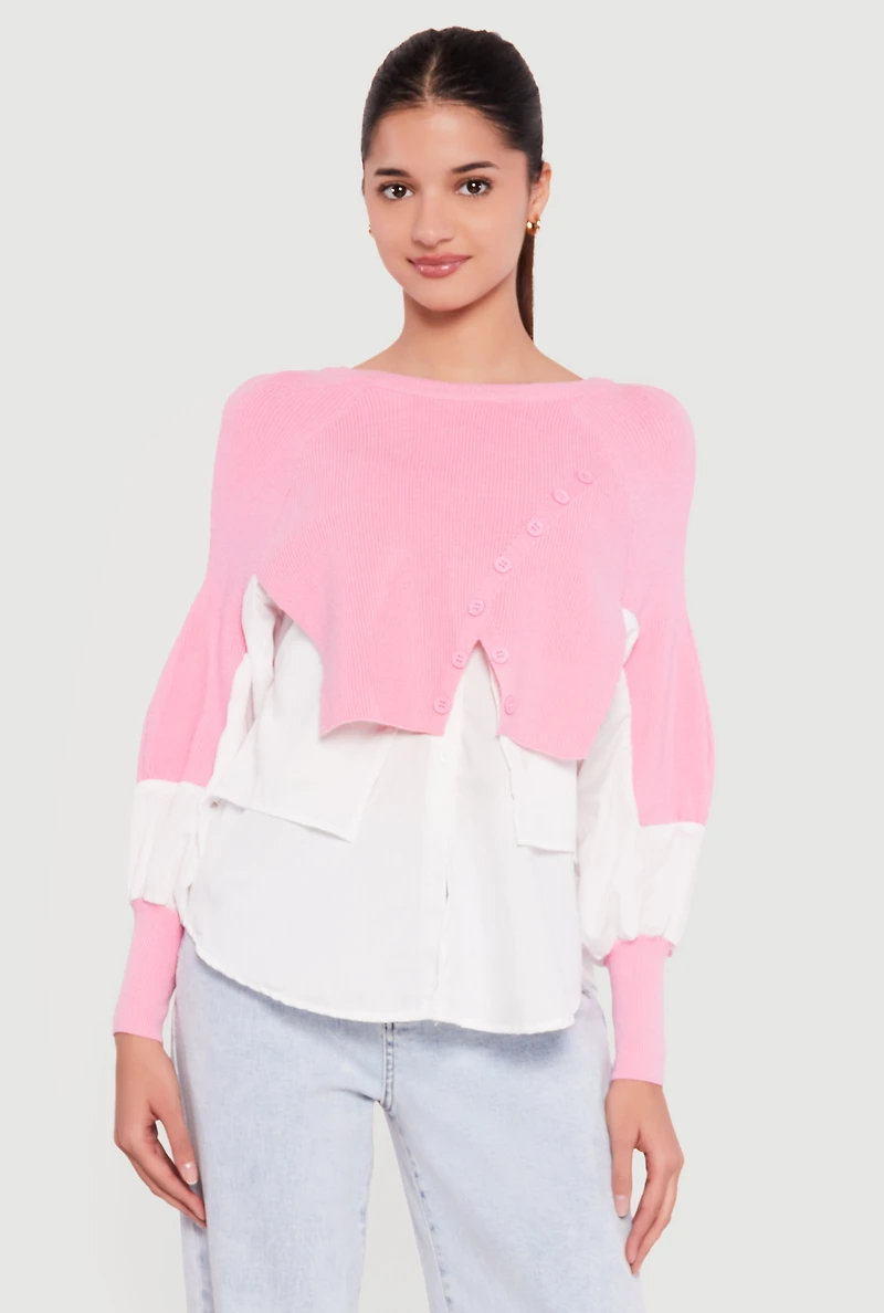 Asymmetrical Knit Layered Look Top