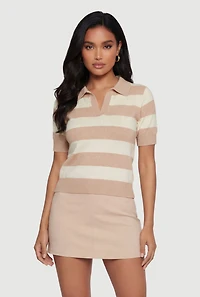 Striped Short Sleeve Polo Sweater