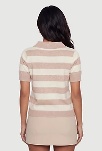 Striped Short Sleeve Polo Sweater