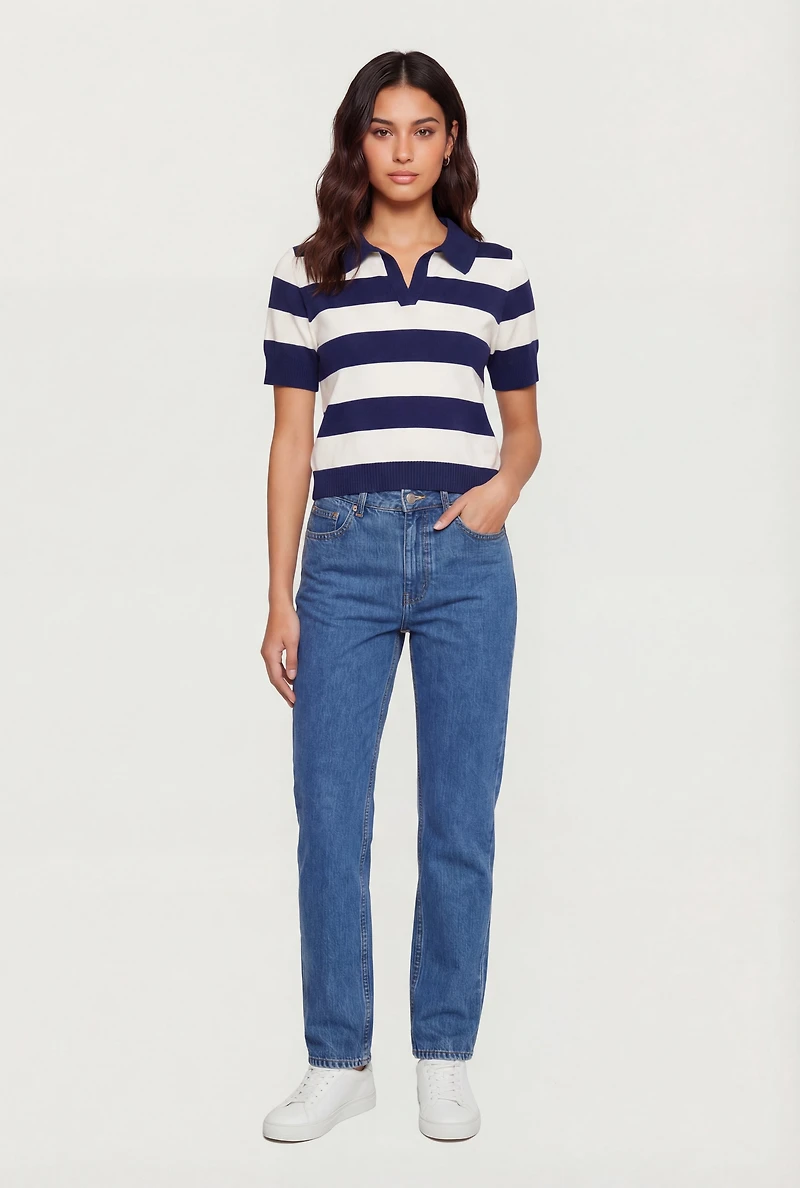 Striped Short Sleeve Polo Sweater