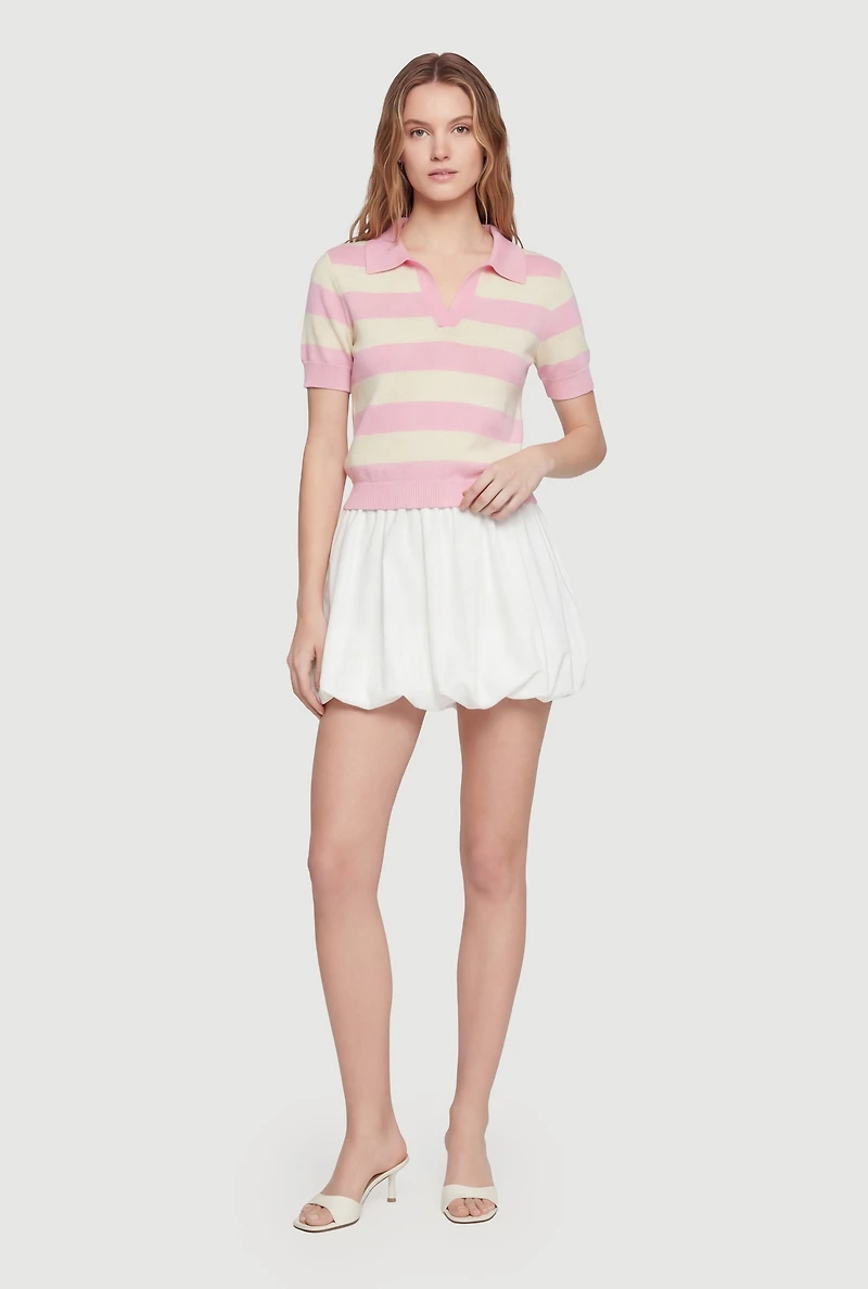 Striped Short Sleeve Polo Sweater