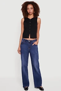 Metallic Button Front Cropped Vest