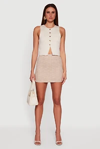 Womens Metallic Button Front Cropped Blazer Vest, M