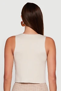 Womens Metallic Button Front Cropped Blazer Vest, M