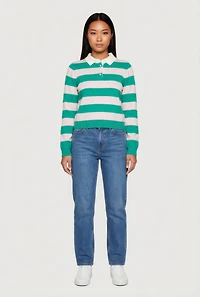 Striped Long Sleeve Polo Sweater