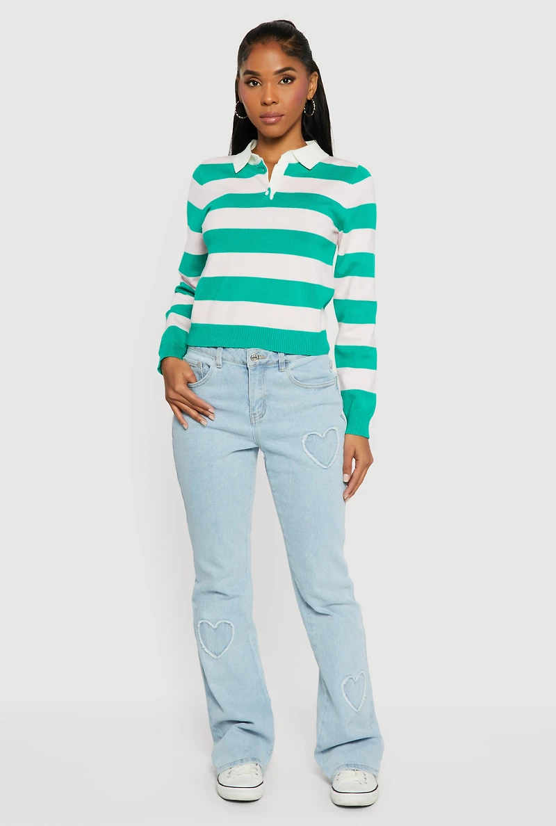 Striped Long Sleeve Polo Sweater