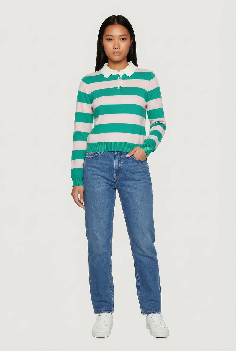 Striped Long Sleeve Polo Sweater