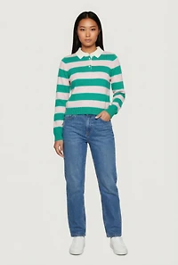 Striped Long Sleeve Polo Sweater