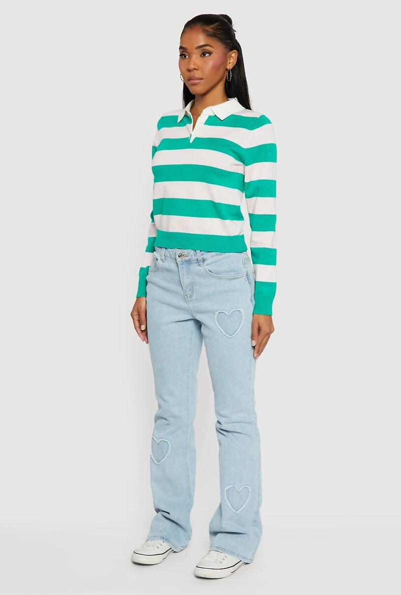 Striped Long Sleeve Polo Sweater