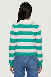 Striped Long Sleeve Polo Sweater