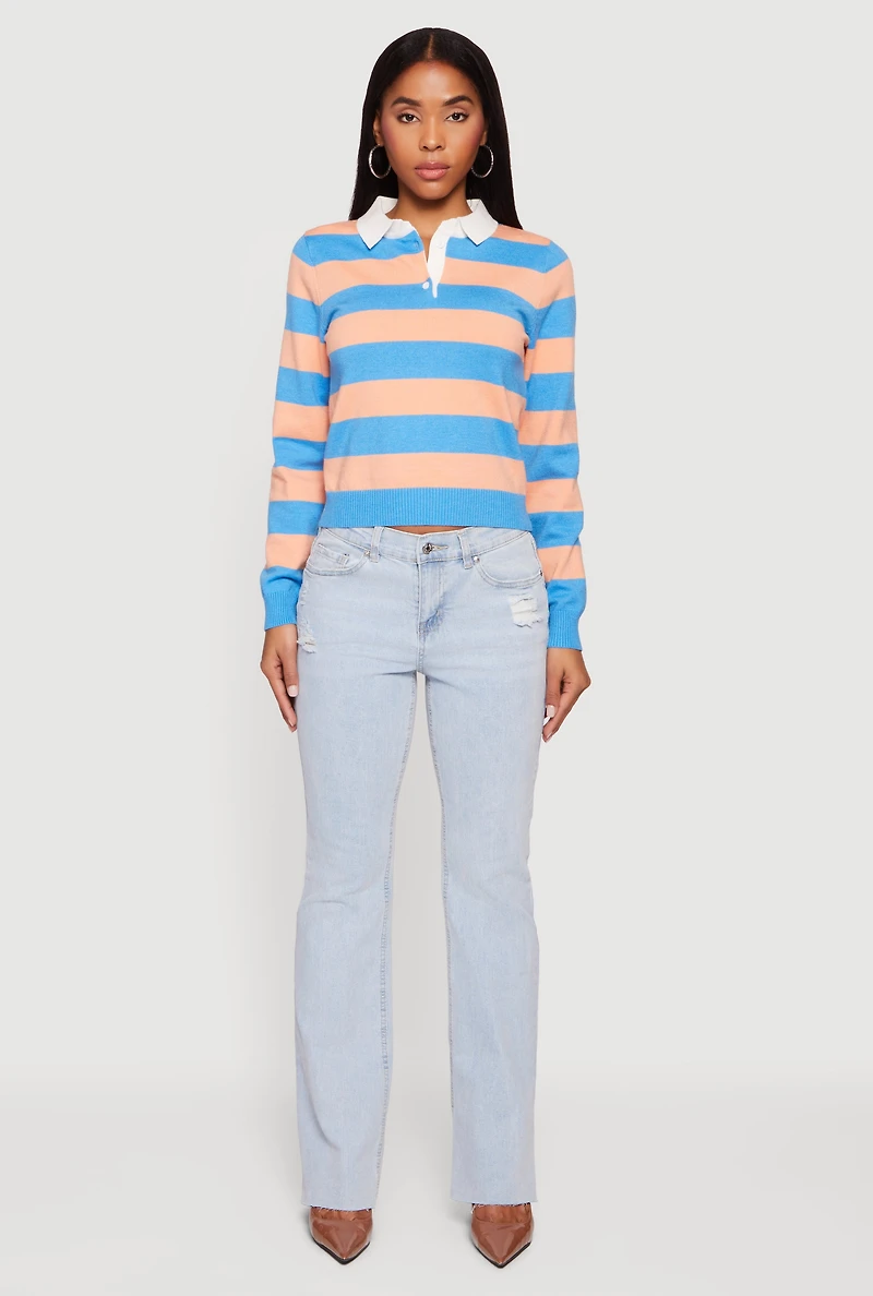 Striped Long Sleeve Polo Sweater