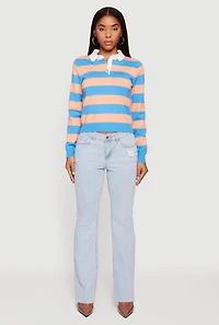 Striped Long Sleeve Polo Sweater