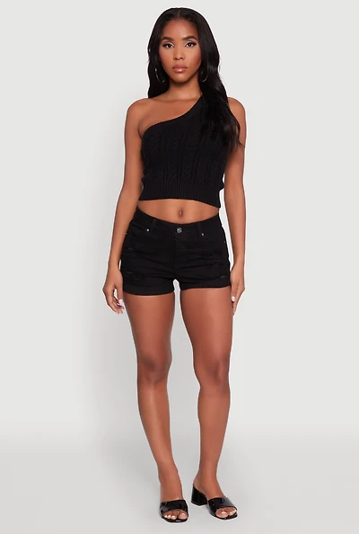 Womens Haute Monde Stylish One Shoulder Crop Top, Black, Size M