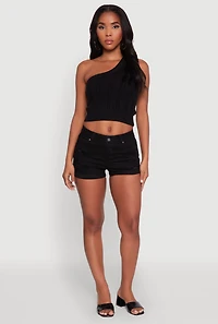 Womens Haute Monde Stylish One Shoulder Crop Top, Black, Size M