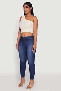 Womens Haute Monde Stylish One Shoulder Crop Top, Beige, Size S