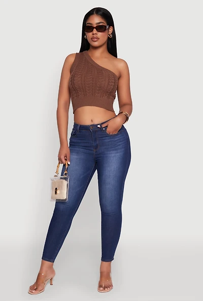 Womens Haute Monde Stylish One Shoulder Crop Top, Brown, Size S