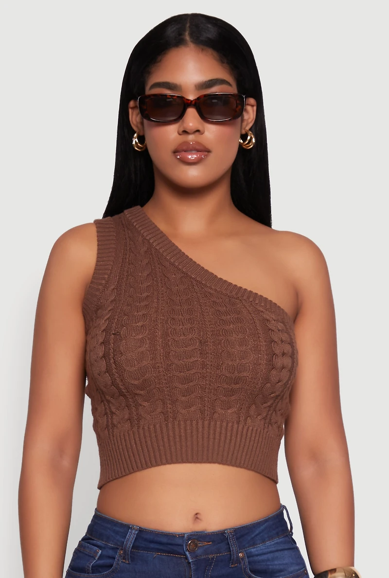 Womens Haute Monde Stylish One Shoulder Crop Top, Brown, Size S