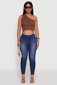 Womens Haute Monde Stylish One Shoulder Crop Top, Brown, Size S
