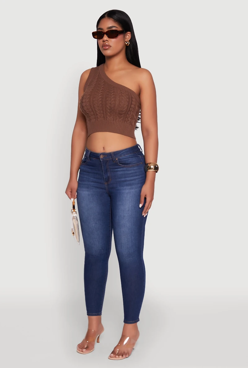 Womens Haute Monde Stylish One Shoulder Crop Top, Brown, Size S