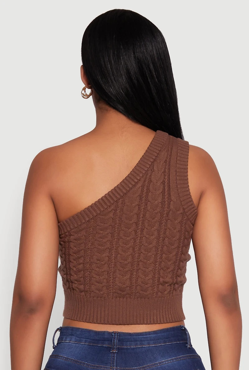 Womens Haute Monde Stylish One Shoulder Crop Top, Brown, Size S