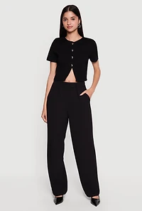 Metallic Button Front Short Sleeve Sweater