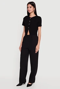 Metallic Button Front Short Sleeve Sweater