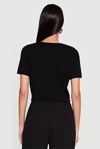 Metallic Button Front Short Sleeve Sweater