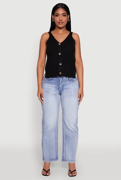 Chic Knit V Neck Button Front Sleeveless Sweater Vest