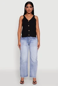 Chic Knit V Neck Button Front Sleeveless Sweater Vest