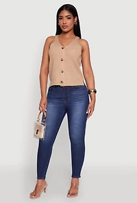 Chic Knit V Neck Button Front Sleeveless Sweater Vest