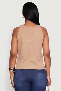 Womens Chic Knit V Neck Button Front Sleeveless Sweater Vest, Beige, Size S