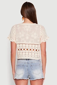 Womens Floral Crochet Button Front Top,