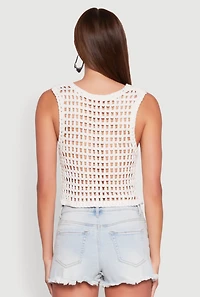 Womens Crochet Floral Tie Front Vest, White, Size S