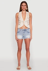 Womens Crochet Floral Tie Front Vest, S
