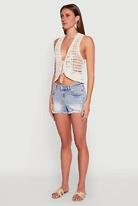 Womens Crochet Floral Tie Front Vest, S