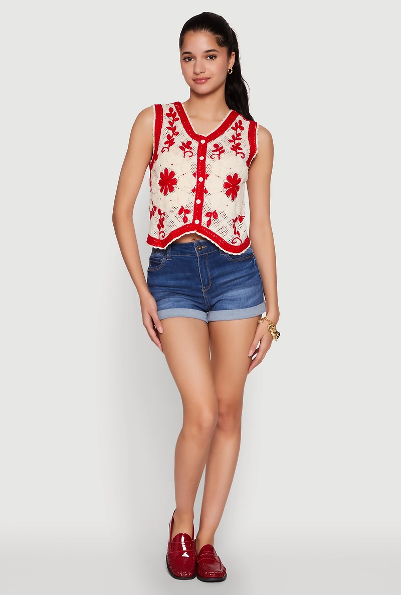 Floral Pattern Crochet Vest