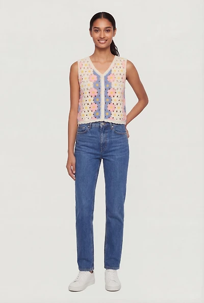 Floral Crochet Button Front Vest