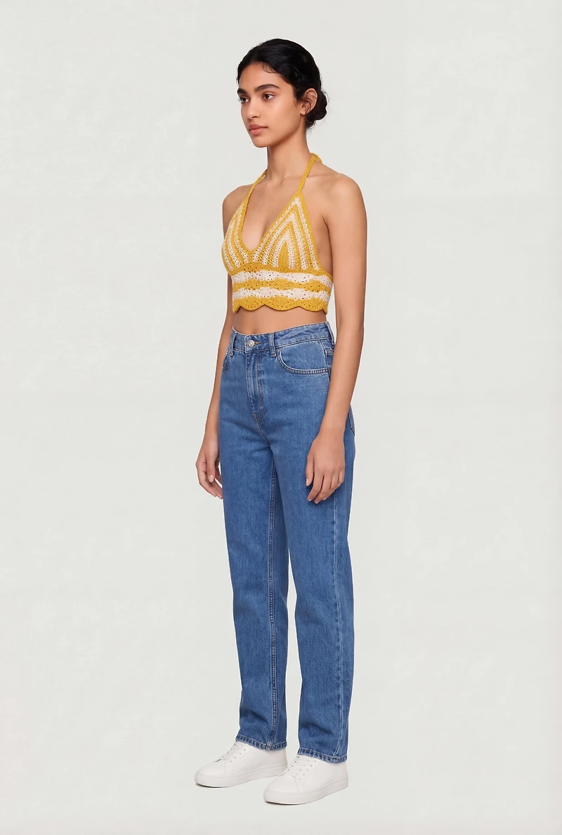 Crochet Scalloped Hem Halter Crop Top