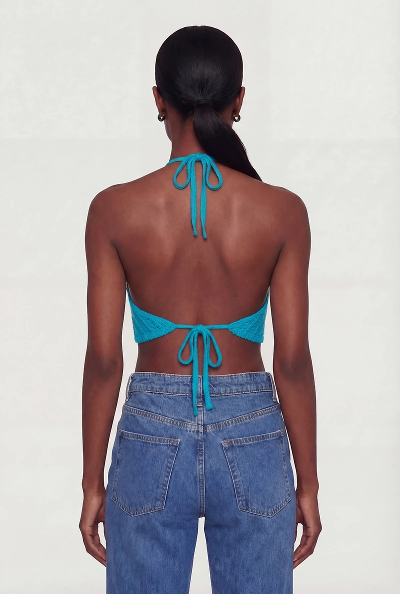 Scalloped Hem Crochet Halter Crop Top