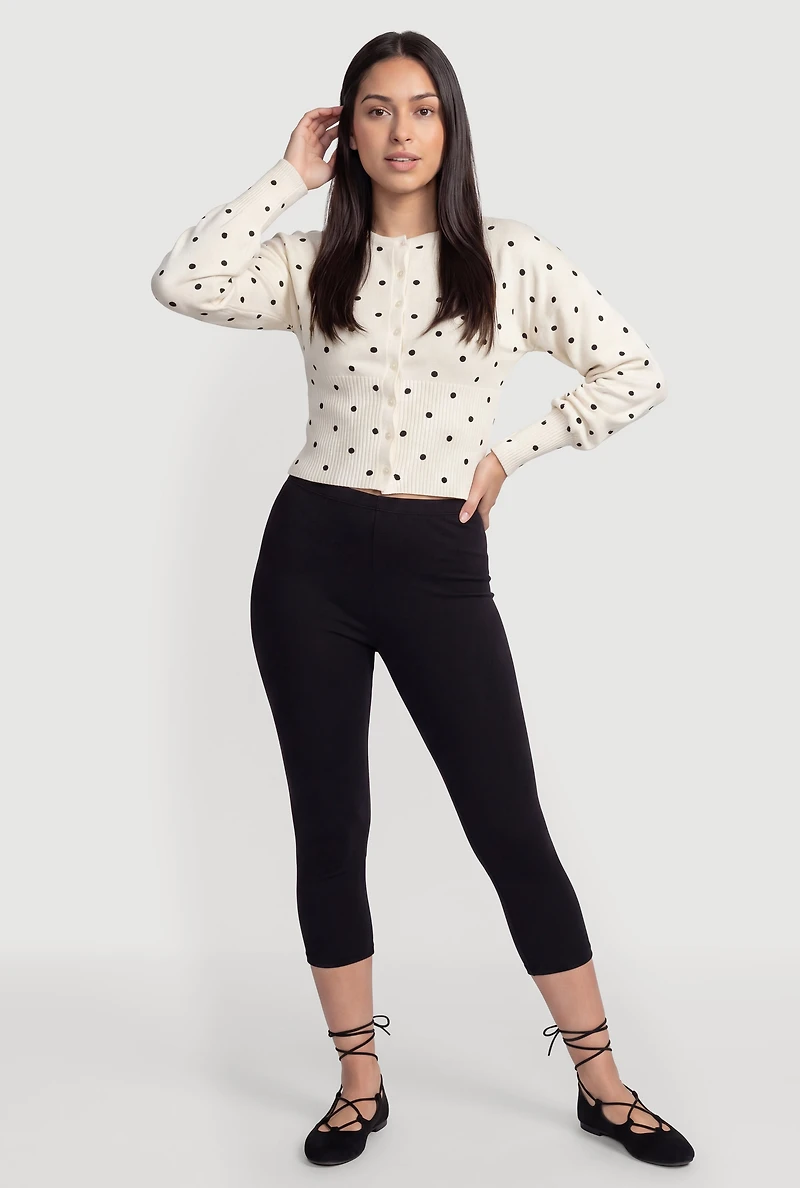 Polka Dot Long Sleeve Button Front Cardigan