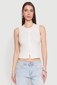 Womens Almost Famous Rib Knit Vest, White, Size XL