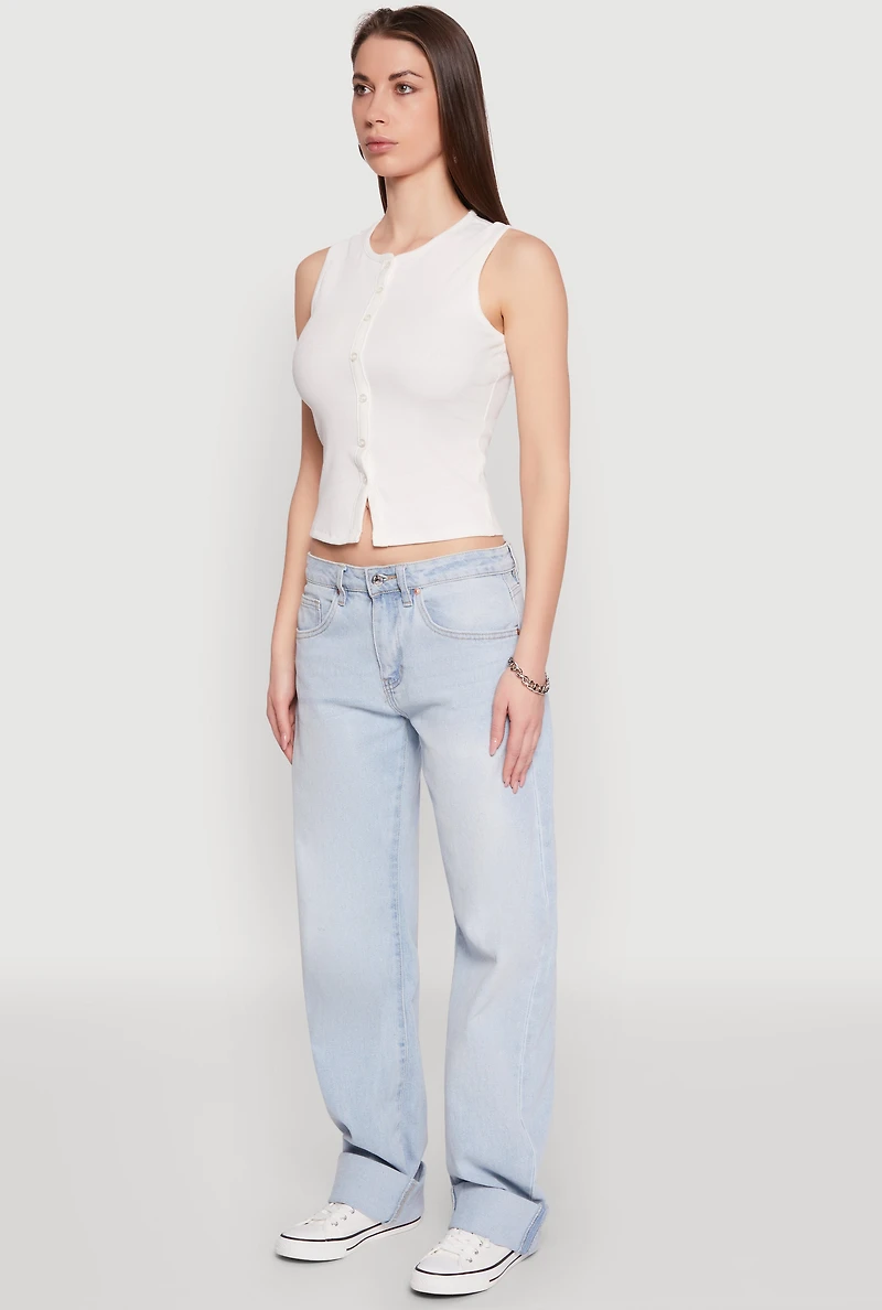 Womens Almost Famous Rib Knit Vest, White, Size XL