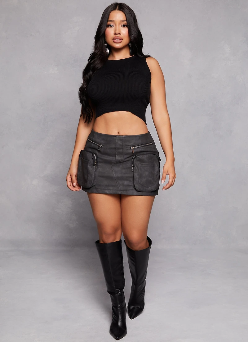 Ribbed Knit Crew Neck Cropped Tank Top